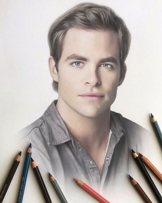 Dibujo hiperrealista de la artista Litvin Alena, Chris Pine 