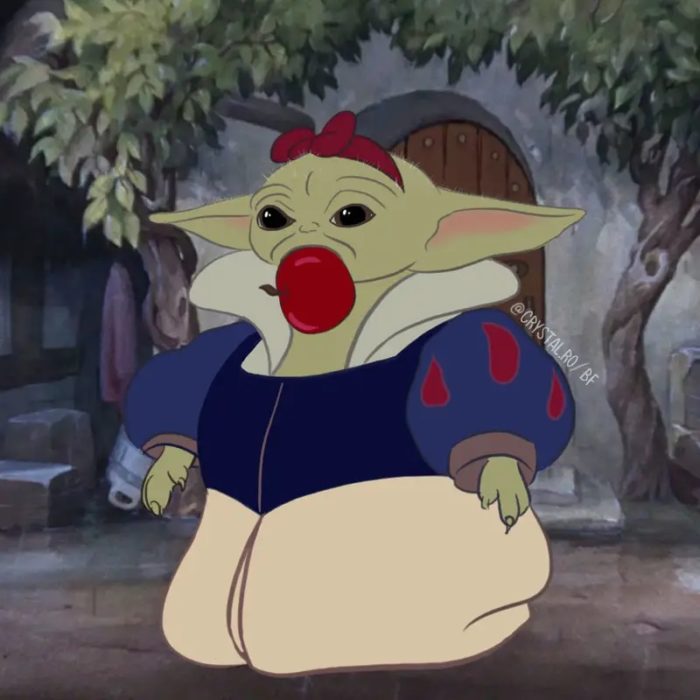 Bebé Yoda como Blancanieves