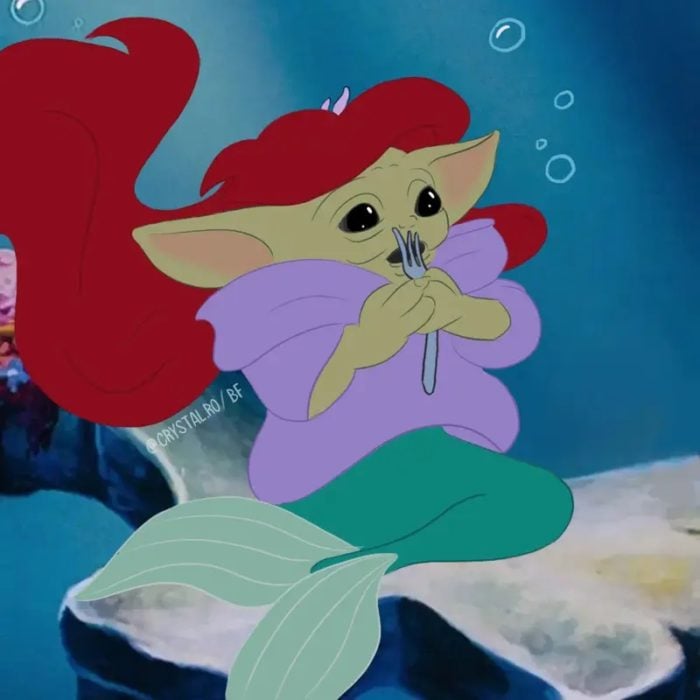 Bebé Yoda como Ariel, Disney