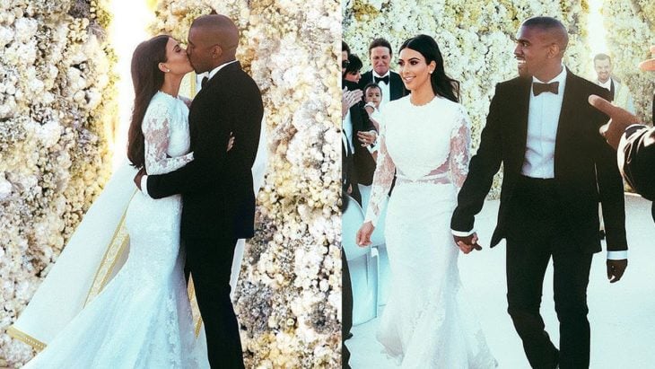 Kim Kardashian y Kanye West el día de su boda caminando por el altar 