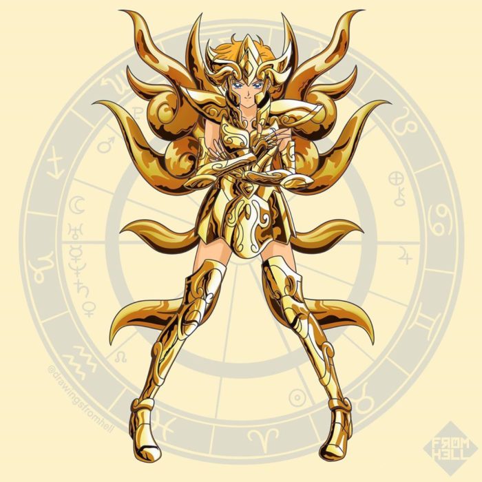 Sailor scouts usando la armadura dorada de Los caballeros de Oro de Saint Seiya 