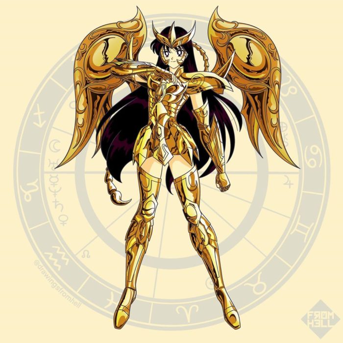 Sailor scouts usando la armadura dorada de Los caballeros de Oro de Saint Seiya 