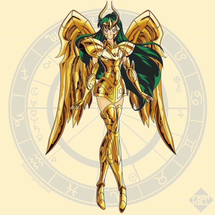 Sailor scouts usando la armadura dorada de Los caballeros de Oro de Saint Seiya 