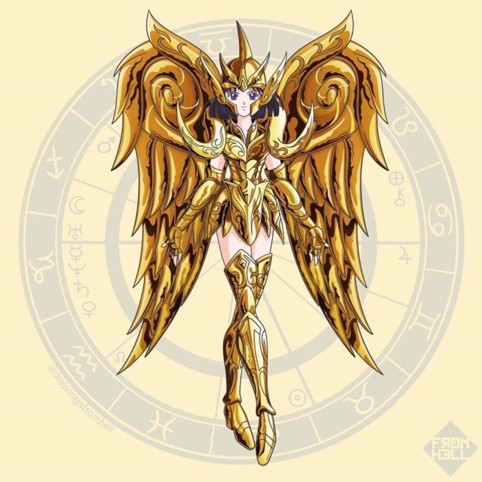 Sailor scouts usando la armadura dorada de Los caballeros de Oro de Saint Seiya 