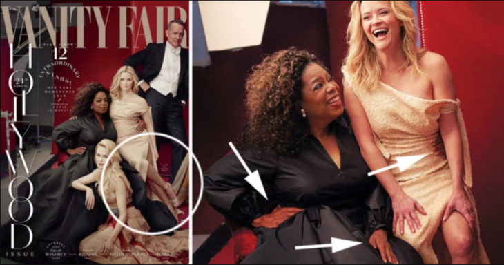 Portada de la revista vanity fair con errores de photoshop en Ophra y Resse whiterspoon 