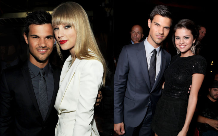 Taylor Swift abrazando a Taylor lautner y después a Selena Gomez