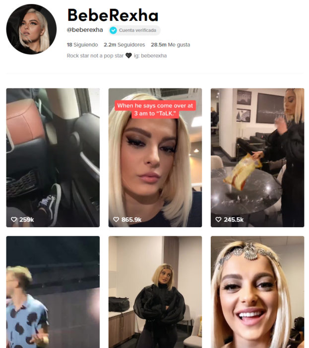 Pagina de tik tok de bebe rexha 