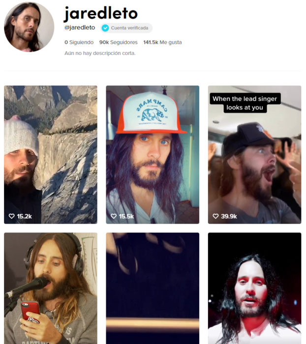 Pagina de tik tok de Jared leto 