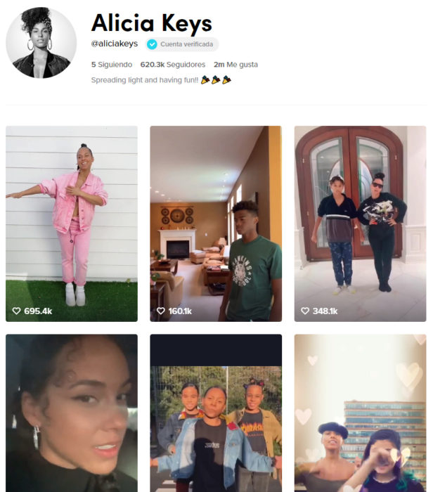 Pagina de tik tok de Alicia Keys 