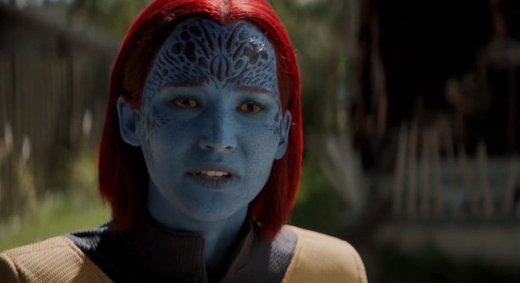 Jennifer Lawrence caracterizada como mystiq en la película X-Men