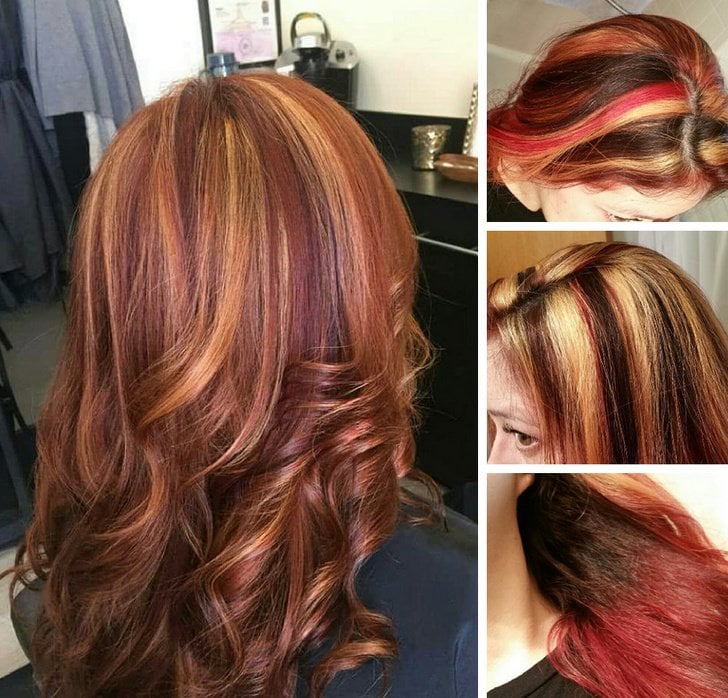 Chica mostrando los tres colores de cabello que le hizo el estilista 