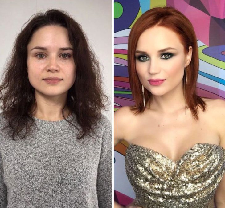 Chica antes y después de cambiar de look