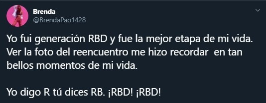 Tuit sobre el reencuentro de RBD 11 años después