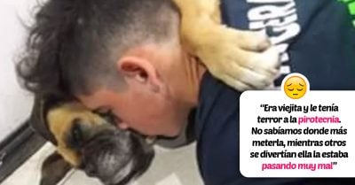 Se acurruca con su perrita al perderla por el ruido de los fuegos artificiales