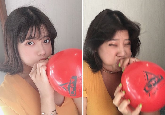 Vienna, chica inflando un globo realidad detrás fotos instagram