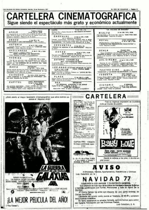 Copia de periódico con horario de películas 