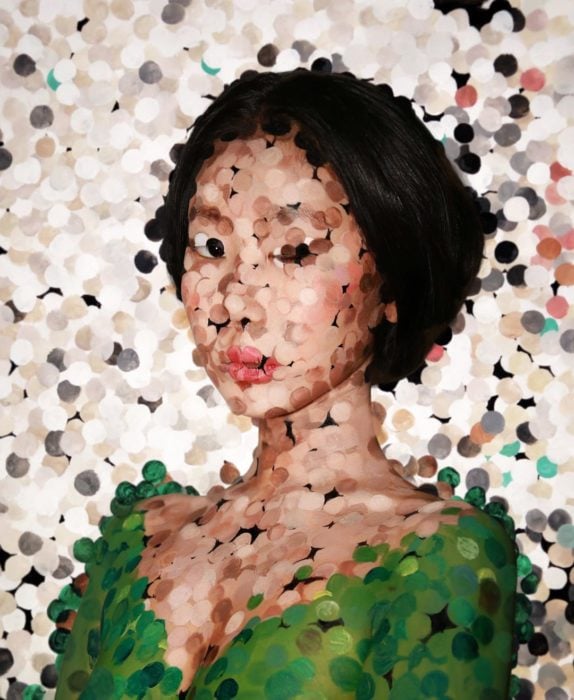 Dain Yoon, artista maquillaje, pintura con puntos de colores