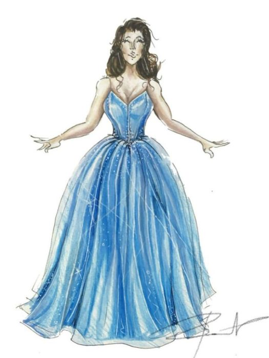 Bosquejo de u vestido azul cielo estilo princesa