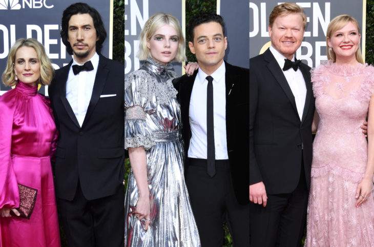 Los mejores momentos de los Golden Globes 2020; Adam Driver, Joanne Tucker, Rami Malek, Lucy Boynton, Kristen Dunst y Jesse Plemons; parejas en la alfombra roja