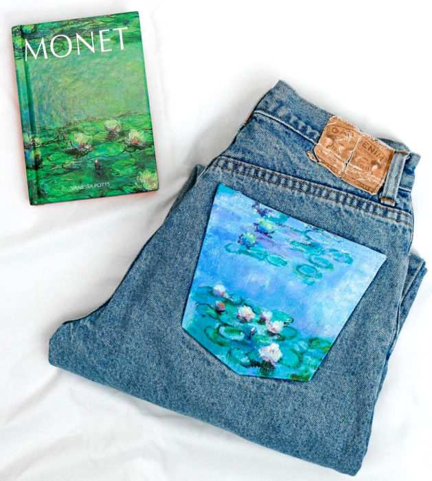 Jeans pintados con obras de arte por Kessler Ramirez; Nenúfares, Claude Monet