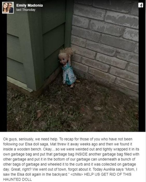 Publicación en facebook sobre una muñeca que dicen está poseída 
