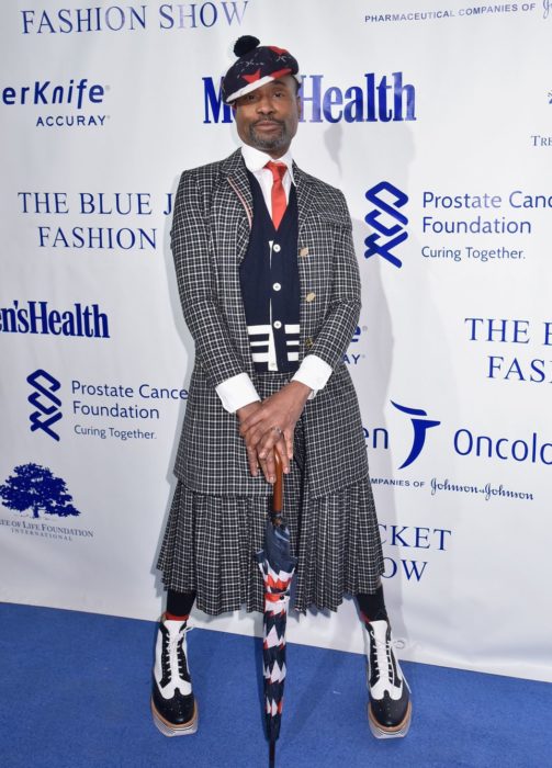 Billy Porter Falda y traje cuadros negro Blue Jacket Fashion Show 2019