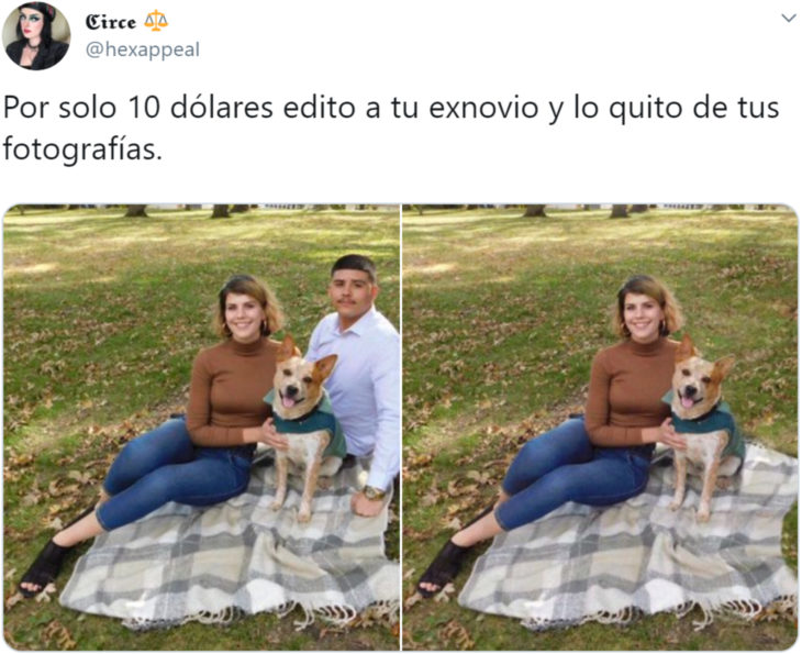 Mujer en Twitter cobra 10 dólares para editar y quitar a tu ex de las fotografías