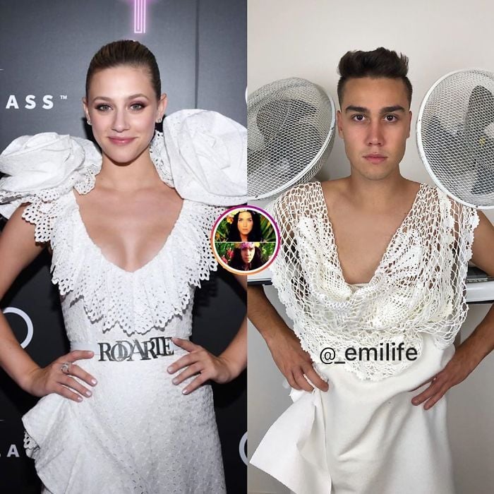  Emanuele Ferrari copiando el outfit de vestido blanco de Lili Reinhart