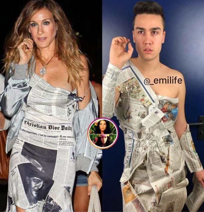  Emanuele Ferrari imitando el outfit d evestido a letras de Sarah Jessica Parker
