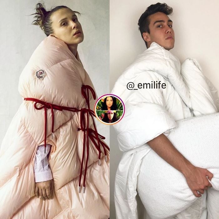  Emanuele Ferrari imitando el outfit de chaqueta abultada de Millie Bobby Brown