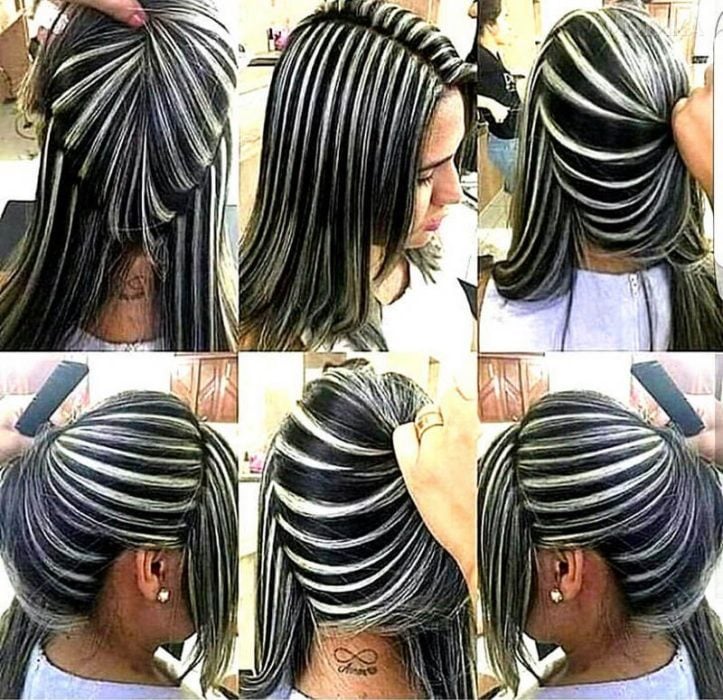 Fotos del cabello de una chica con estilo "zebra"