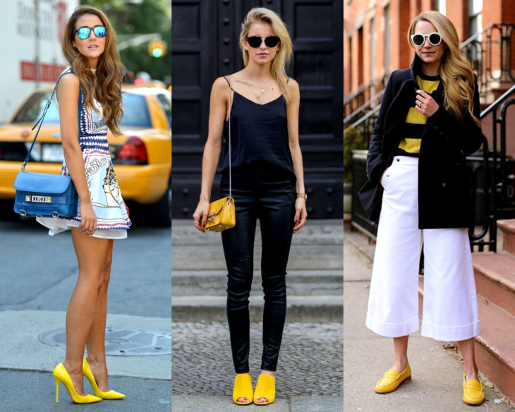 Combinar outfits con zapatos de colores; calzado amarillo