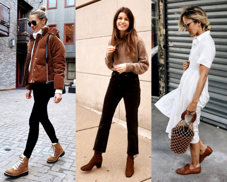 Combinar outfits con zapatos de colores; calzado café