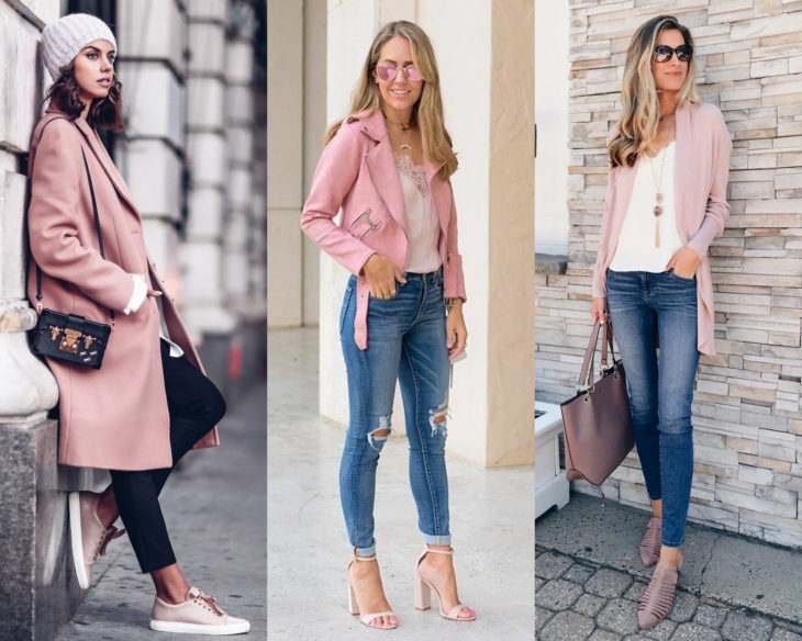 Combinar outfits con zapatos de colores; calzado rosa pastel