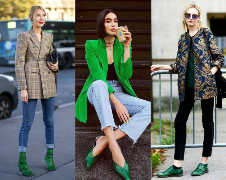 Combinar outfits con zapatos de colores; calzado verde