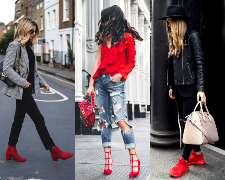 Combinar outfits con zapatos de colores; calzado rojo