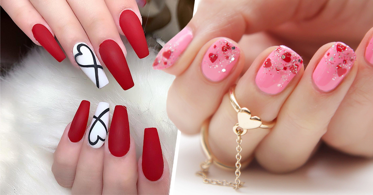 Uñas de San Valentín con corazones y mensajes