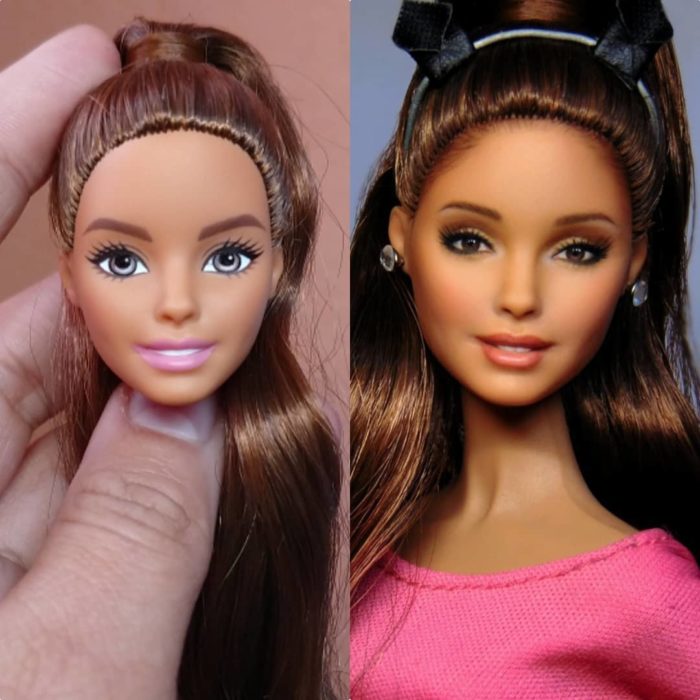 Muñeca tipo Barbie repintada para dar mayor parecido a Ariana Grande