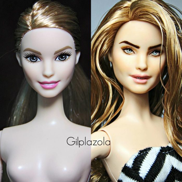 Muñeca tipo Barbie repintada para dar mayor parecido a Belinda