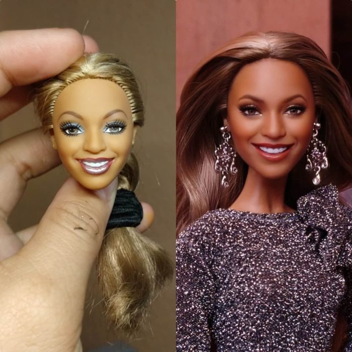 Muñeca tipo Barbie repintada para dar mayor parecido a Beyonce