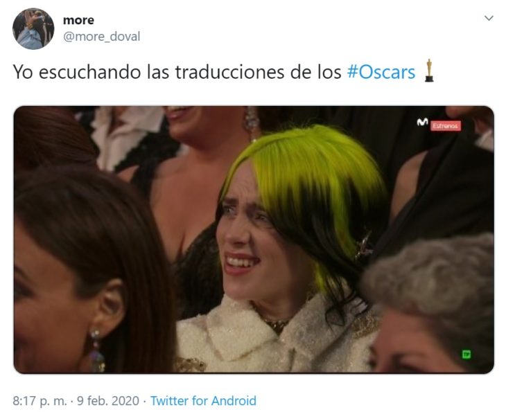 Captura de Twitter con reacción de Billie Elish