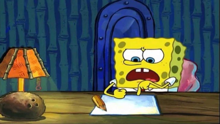 Bob esponja cuando procrastina para no escribir su ensayo de la clase de conducir