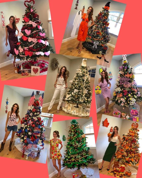 Nadia Colucci, chica junto a árboles de Navidad decorados por festividad