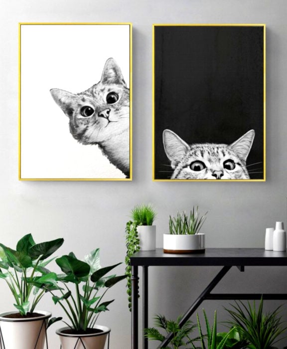 Decoración negra para tu casa; cuadro de gatos