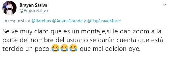Tuit sobre supuestos mensajes filtrados de Ariana Grande hablando mal de otras celebridades