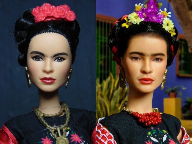 Muñeca tipo Barbie repintada para dar mayor parecido a la artista mexicana Frida Kahlo