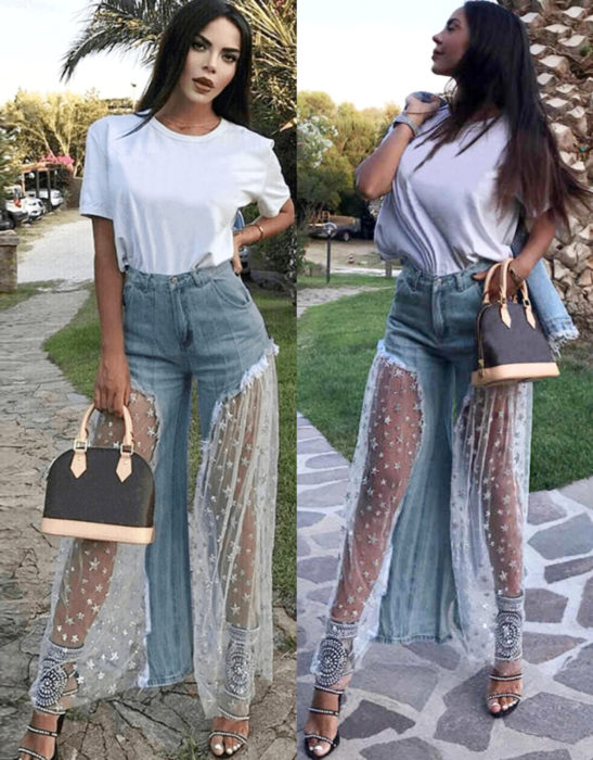 Jeans con tulle con estampado de estrellas