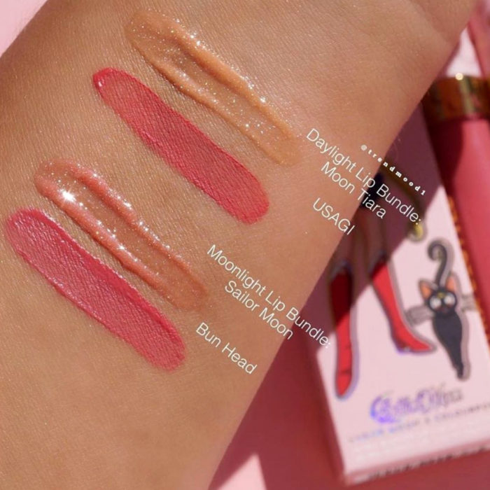 Maquillaje ColourPop de Sailor Moon; swatch de labiales