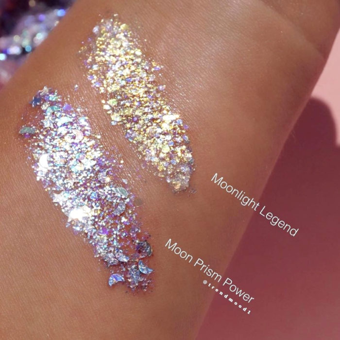 Maquillaje ColourPop de Sailor Moon; swatch de sombra de brillos