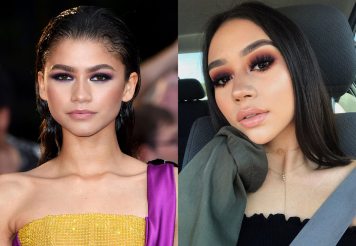 Maquillaje de famosas para San Valentín; Zendaya con smokey eyes púrpura